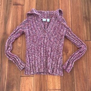 BKE Cable Knit Sweater V-Neck with large collar Size Large